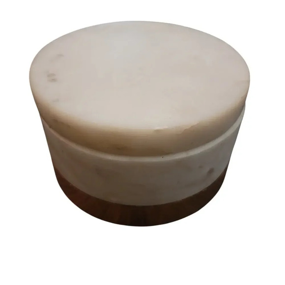 Vintage Home Marble Salt Cellar Sliding Lid Cover Copper Base Trinket Box Heavy - Picture 1 of 9